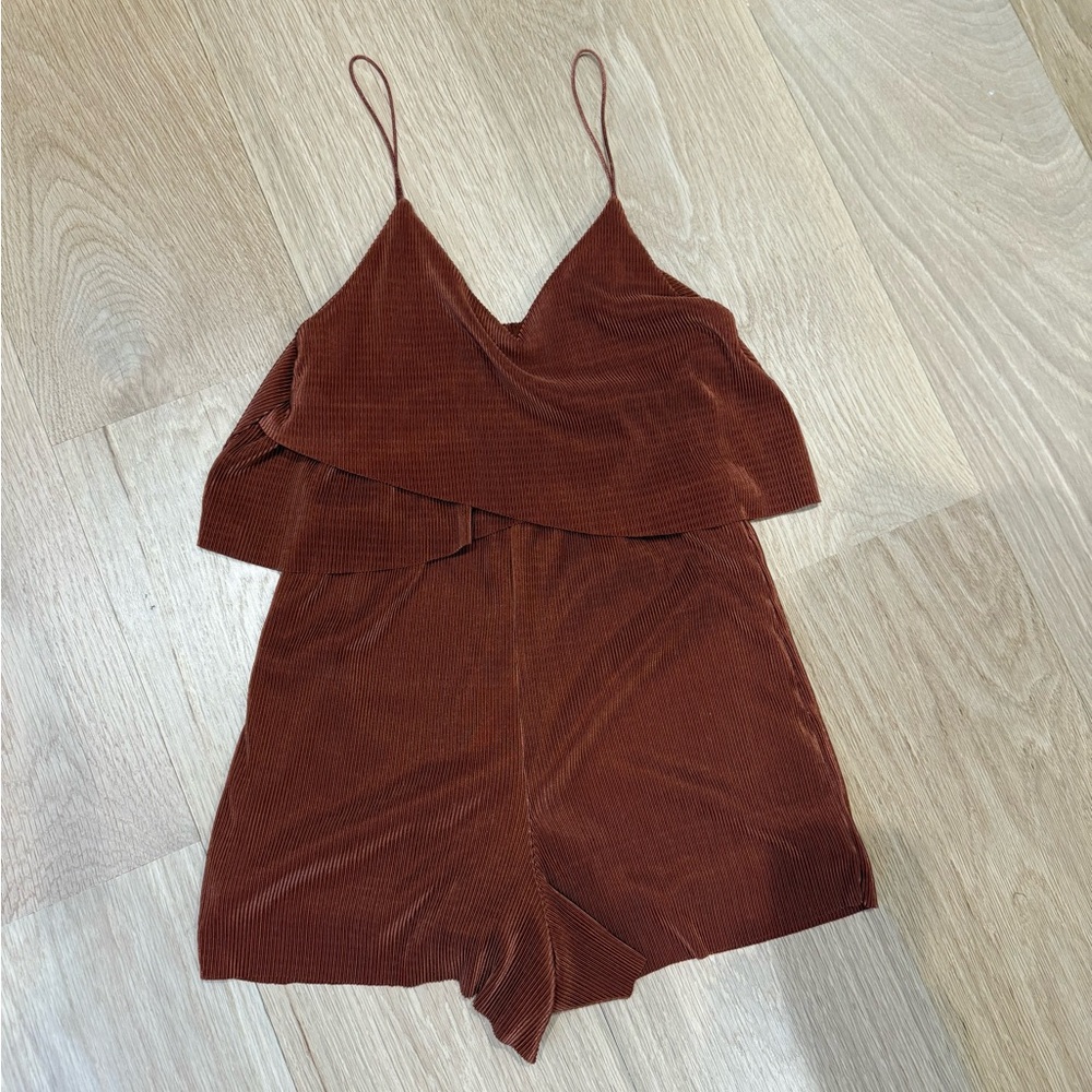 Silence + Noise Brown Spaghetti Strap Jumpsuit